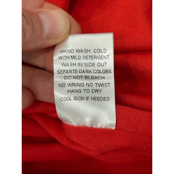 Red Floral Off Shoulder Dress With Smocked Waist Sheer Sleeves Sz Medium - Picture 9 of 11